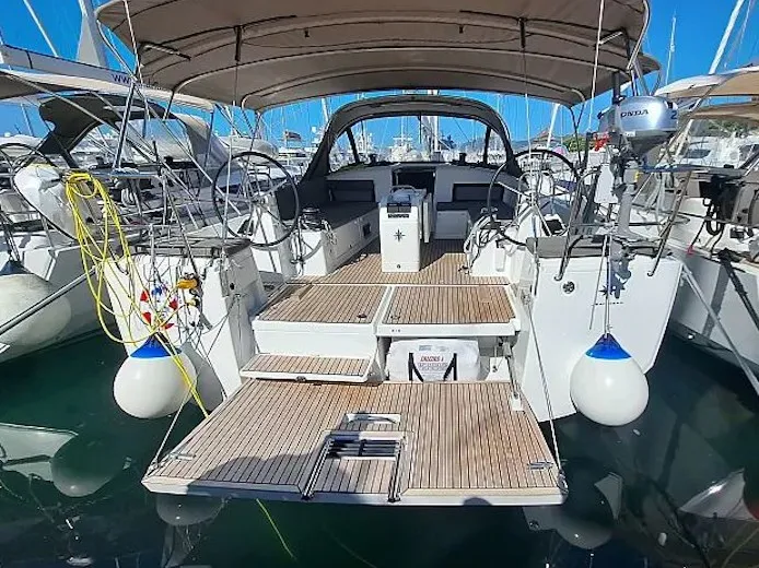 Deck of Mirrmurr, a Jeanneau Sun Odyssey 490 sailboat at Kaštela, Croatia