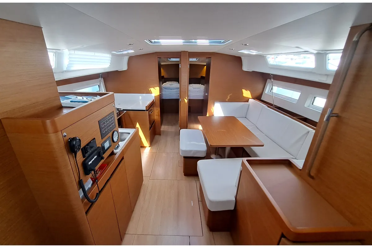 Salon of Mirrmurr, a Jeanneau Sun Odyssey 490 sailboat at Kaštela, Croatia