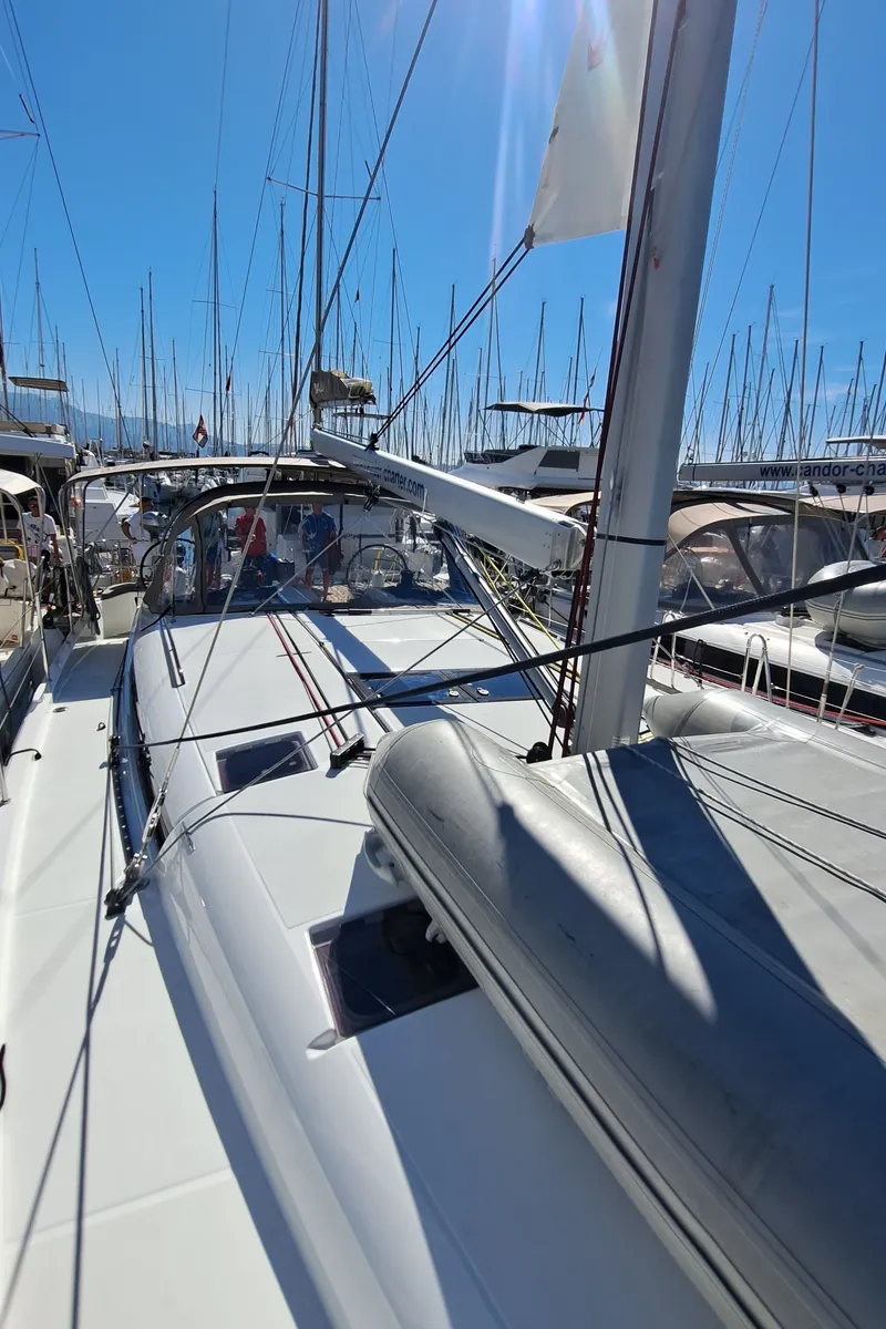 Exterior view of Mirrmurr, a Jeanneau Sun Odyssey 490 sailboat at Kaštela, Croatia