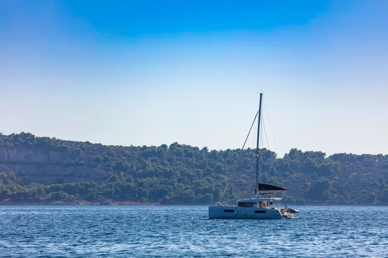 Exterior view of Zagvozd, a Lagoon 40 catamaran at Grad Kaštela, Croatia