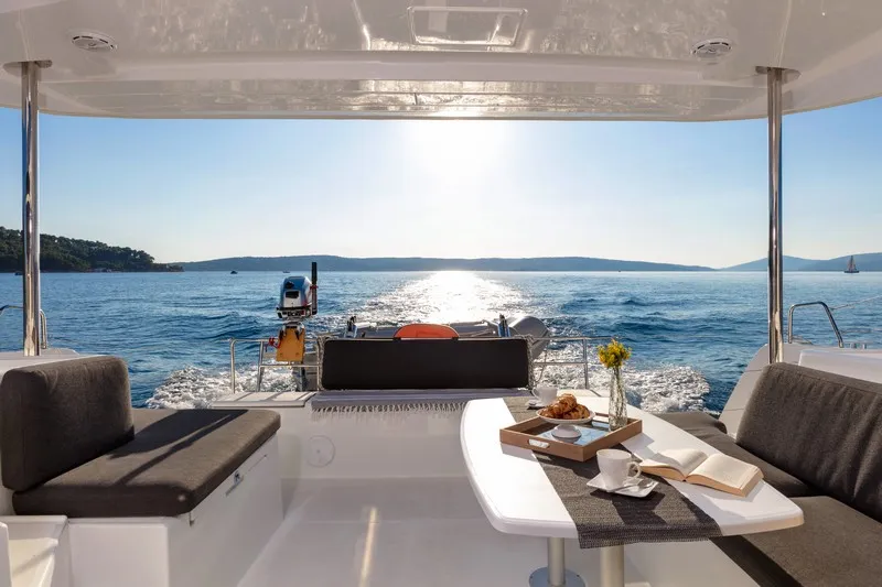 Deck of Zagvozd, a Lagoon 40 catamaran at Grad Kaštela, Croatia
