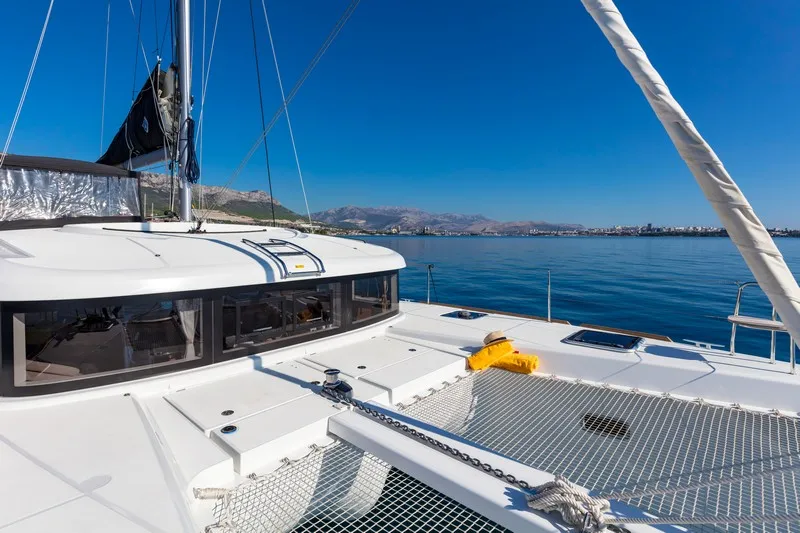 Deck of Zagvozd, a Lagoon 40 catamaran at Grad Kaštela, Croatia