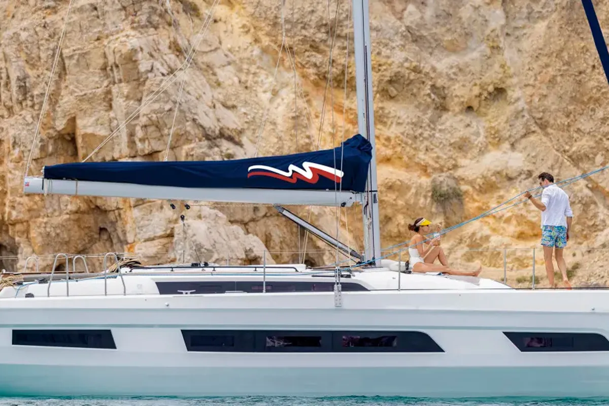 Exterior view of Moorings 41.3 Exclusive Plus, a Dufour 41 sailboat at Road Town, British Virgin Islands