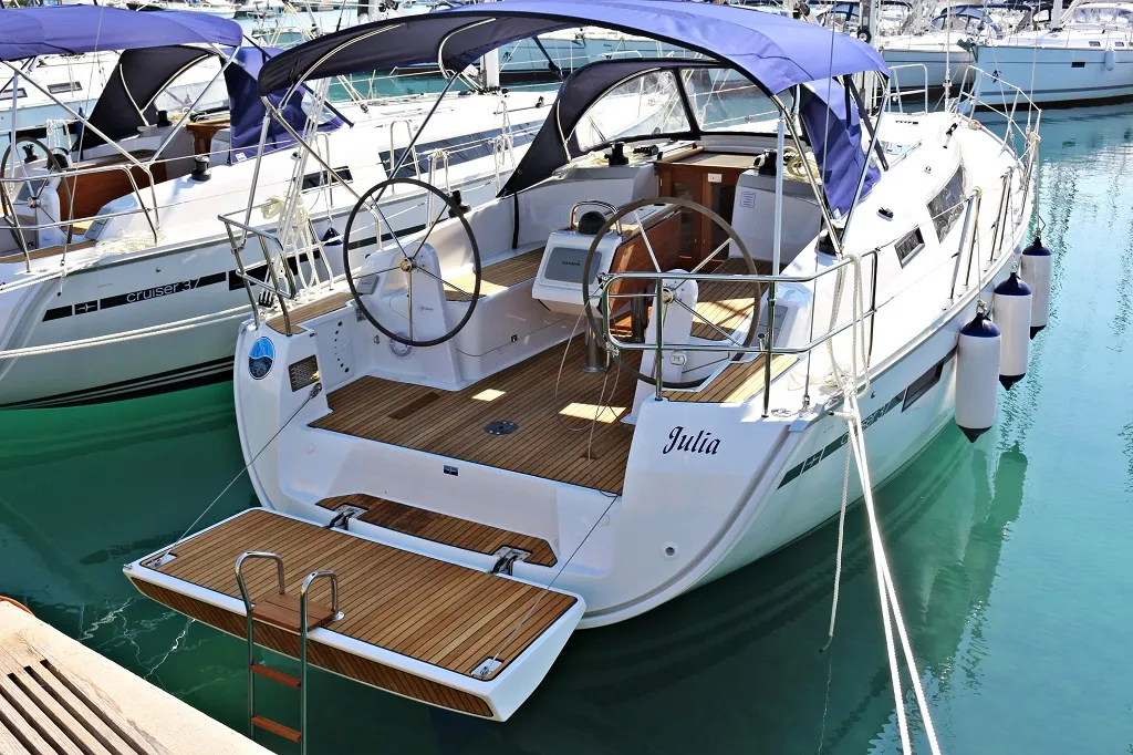 Cockpit of Julia, a Bavaria Cruiser 37 sailboat at Sukošan, Croatia