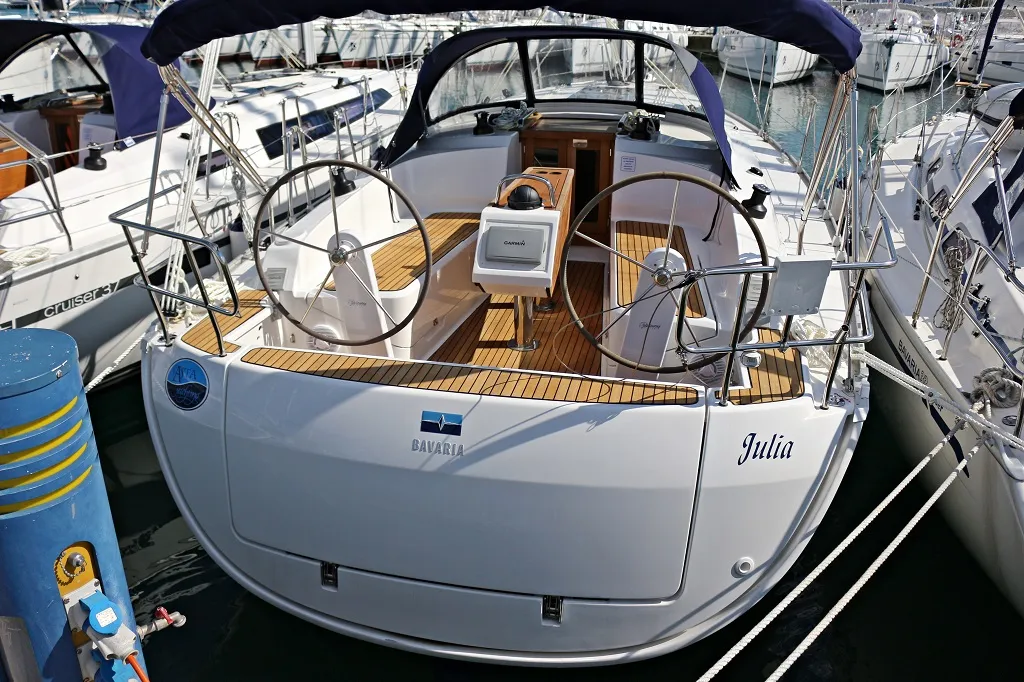 Cockpit of Julia, a Bavaria Cruiser 37 sailboat at Sukošan, Croatia