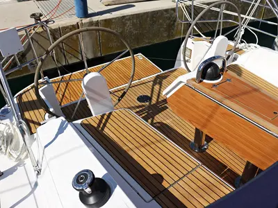 Cockpit of Julia, a Bavaria Cruiser 37 sailboat at Sukošan, Croatia