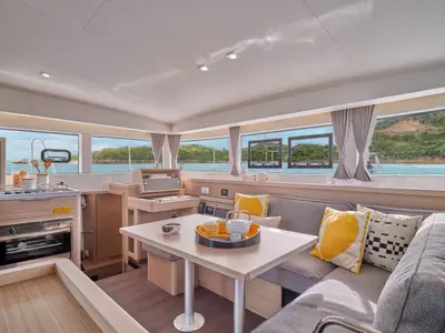 Salon of Keep Sailin VI, a Lagoon 40 catamaran at Santa Eulària des Riu, Spain