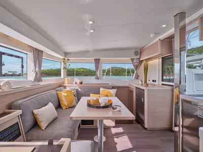 Salon of Keep Sailin VI, a Lagoon 40 catamaran at Santa Eulària des Riu, Spain