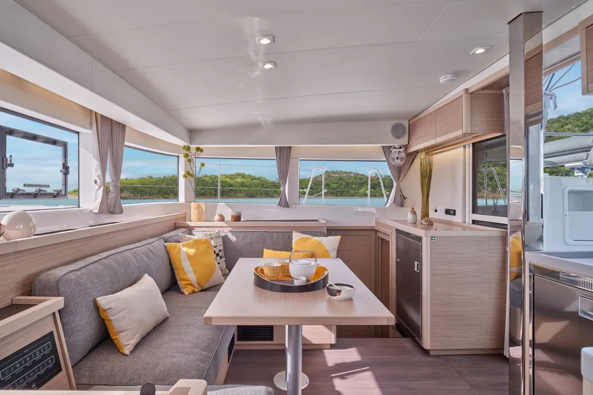 Salon of Keep Sailin VI, a Lagoon 40 catamaran at Santa Eulària des Riu, Spain