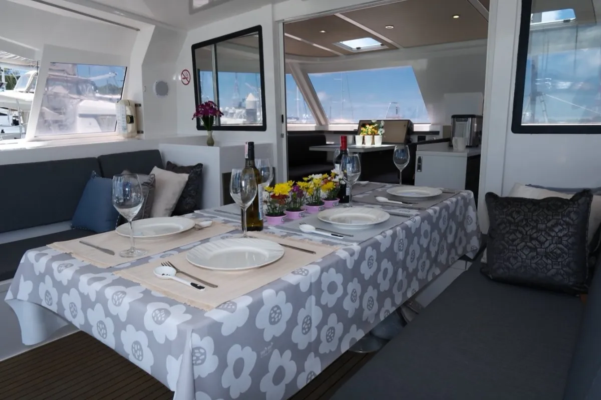 Salon of Andaman Discovery 2, a Nautitech 40 Open catamaran at Mai Khao, Thailand