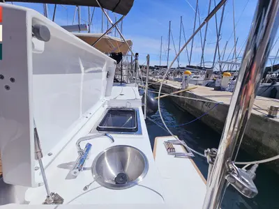 Deck of Ella, a Dufour 41 sailboat at Rogoznica, Croatia