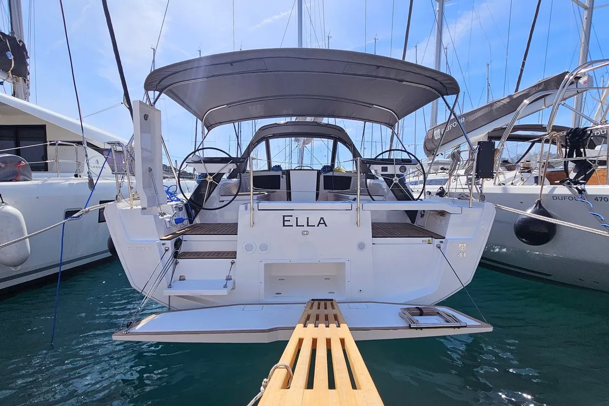 Exterior view of Ella, a Dufour 41 sailboat at Rogoznica, Croatia