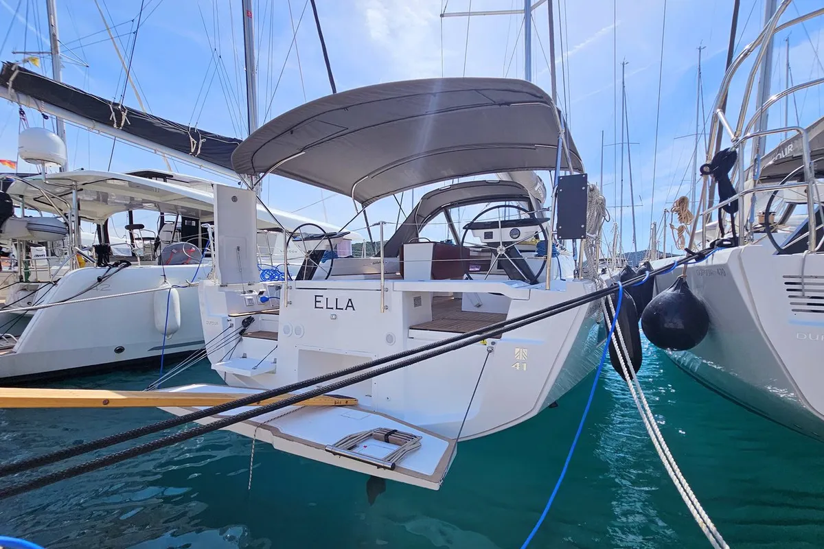 Exterior view of Ella, a Dufour 41 sailboat at Rogoznica, Croatia