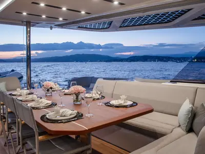 Christal Mio 80, a Fountaine Pajot Power 80 catamaran at Athens, Greece