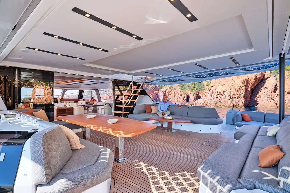 Christal Mio 80, a Fountaine Pajot Power 80 catamaran at Athens, Greece