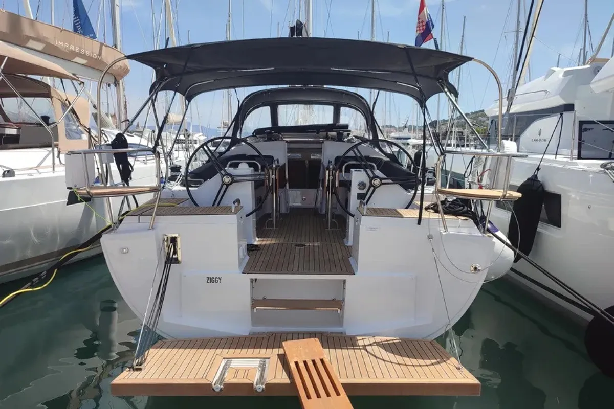Exterior view of Ziggy, a Elan Impression 45.1 sailboat at Grad Trogir, Croatia