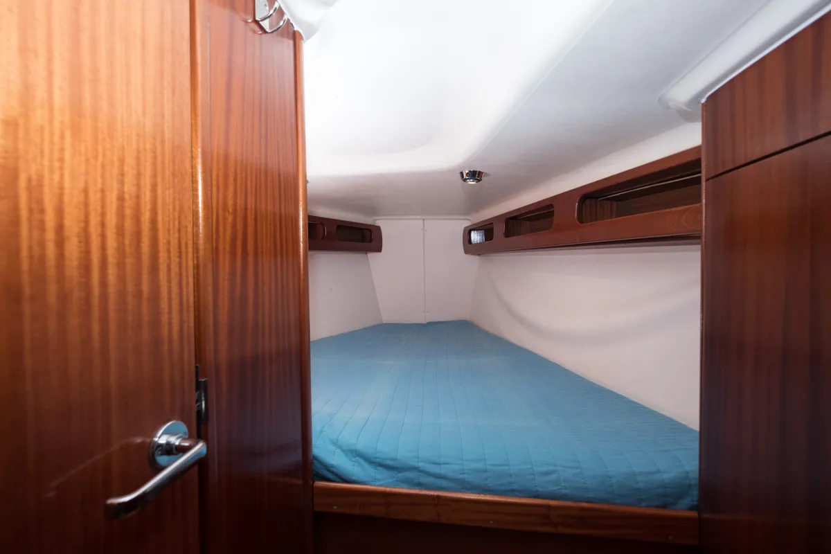 Cabin on ARTIX, a Bavaria 38 Match sailboat at Rosignano Solvay, Italy
