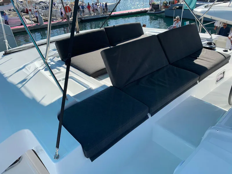 Deck of Dream Lagoon, a Lagoon 46 catamaran at Olbia, Italy