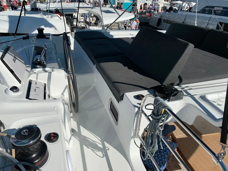Deck of Dream Lagoon, a Lagoon 46 catamaran at Olbia, Italy