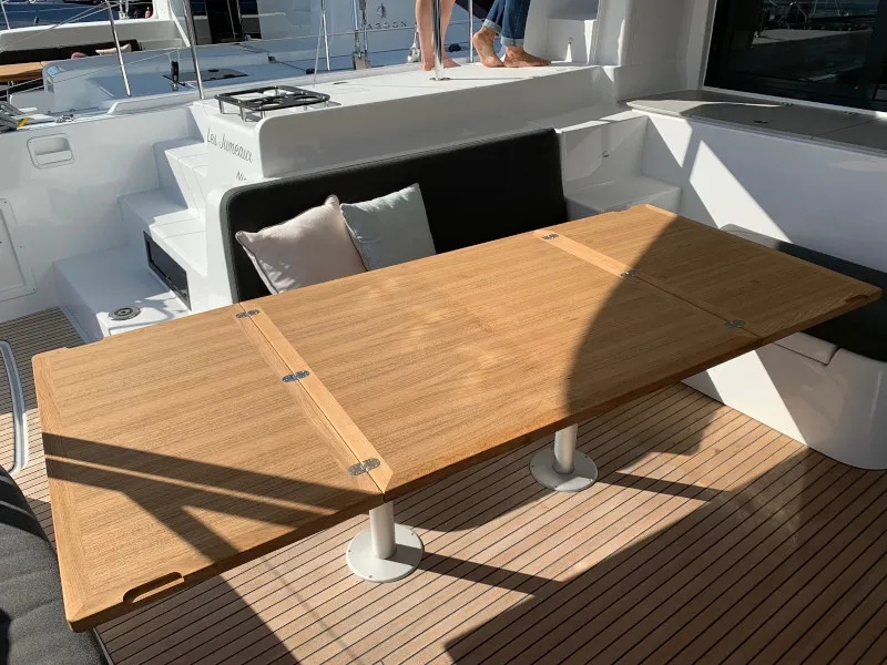 Deck of Dream Lagoon, a Lagoon 46 catamaran at Olbia, Italy
