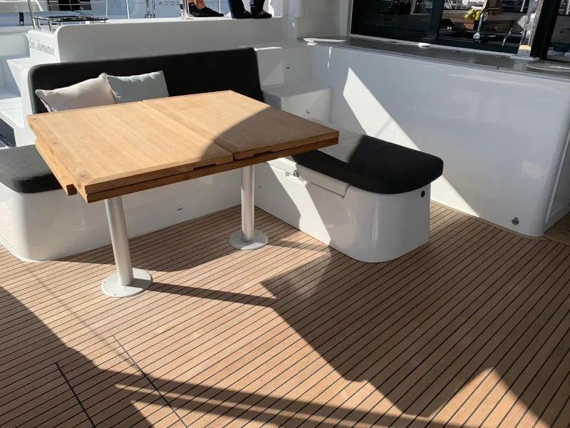 Deck of Dream Lagoon, a Lagoon 46 catamaran at Olbia, Italy