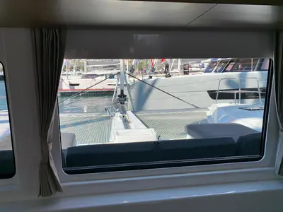 Salon of Dream Lagoon, a Lagoon 46 catamaran at Olbia, Italy