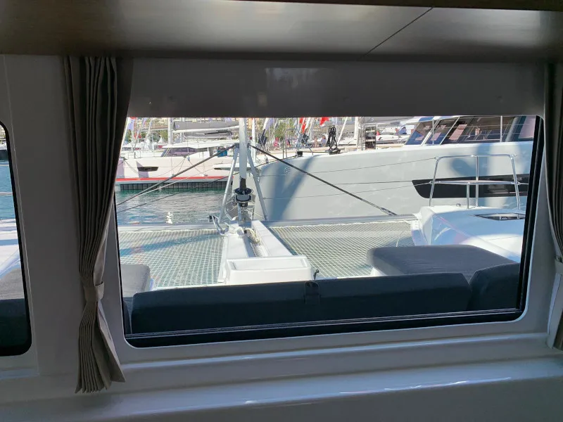 Salon of Dream Lagoon, a Lagoon 46 catamaran at Olbia, Italy