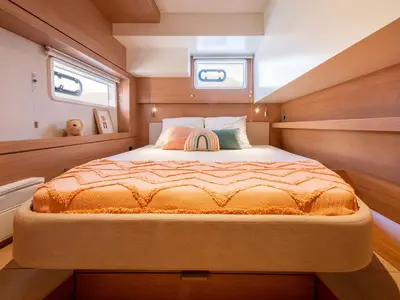 Cabin on Romar One, a Bali 4.4 catamaran at Athens, Greece