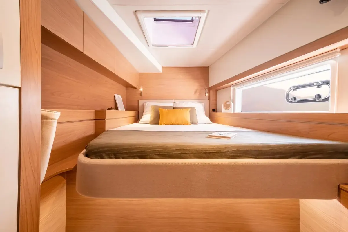 Cabin on Romar One, a Bali 4.4 catamaran at Athens, Greece