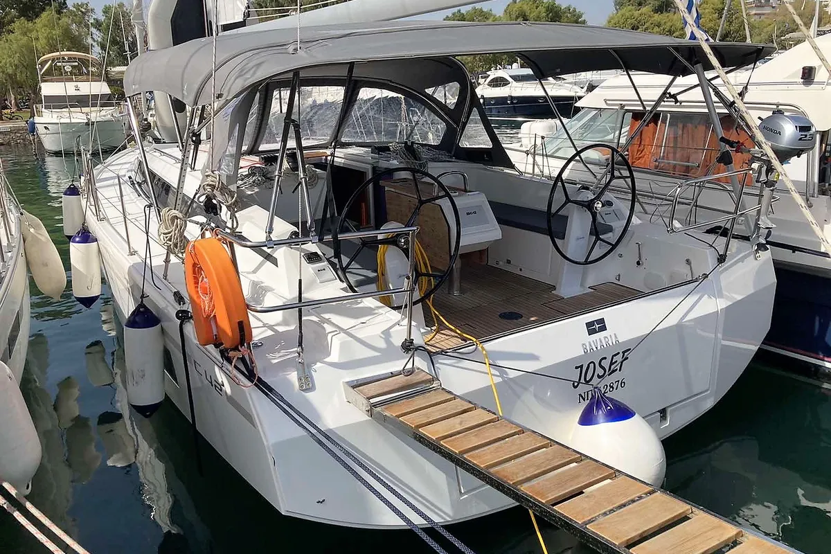 Cockpit of Josef, a Bavaria C42 sailboat at Athens, Greece