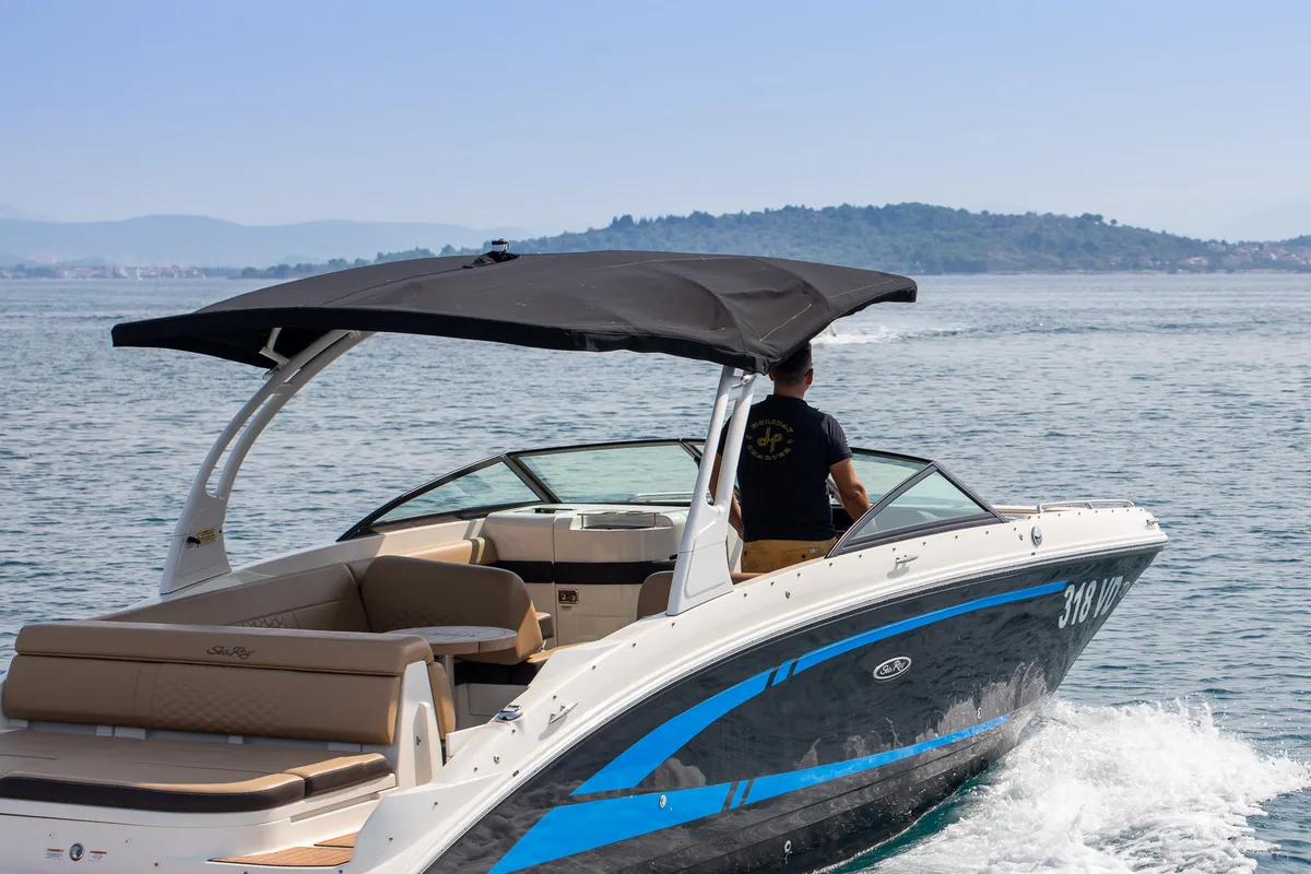 Exterior view of Happy Hours, a Sea Ray SDX 270 motorboat at Tribunj, Croatia