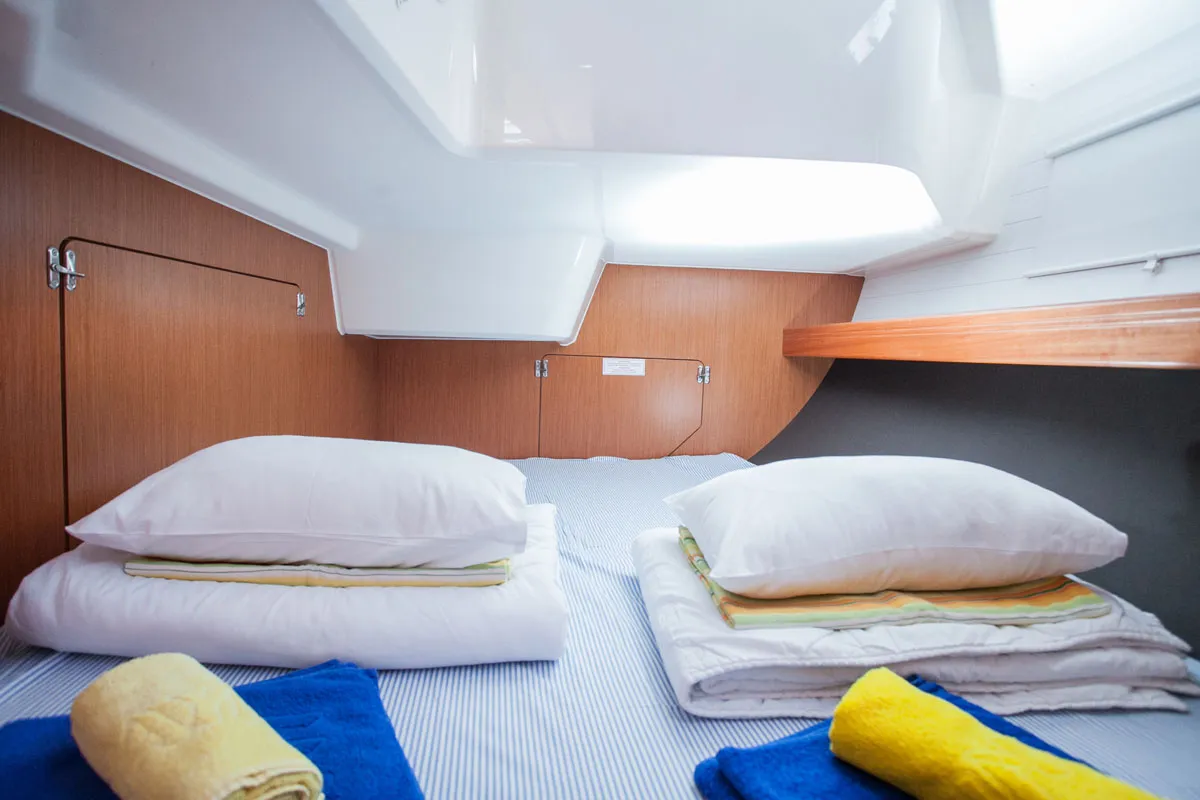 Cabin on Fantasy, a Bavaria Cruiser 51 sailboat at Split, Croatia
