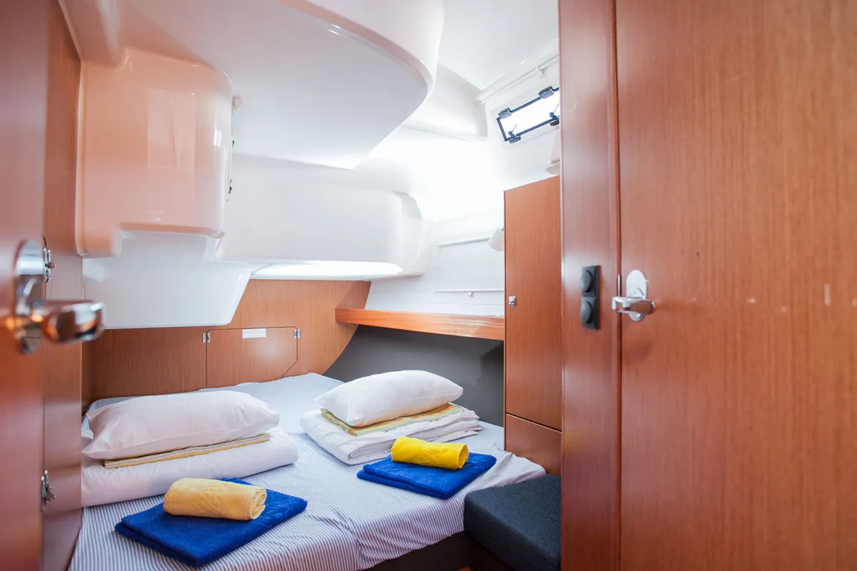 Cabin on Fantasy, a Bavaria Cruiser 51 sailboat at Split, Croatia