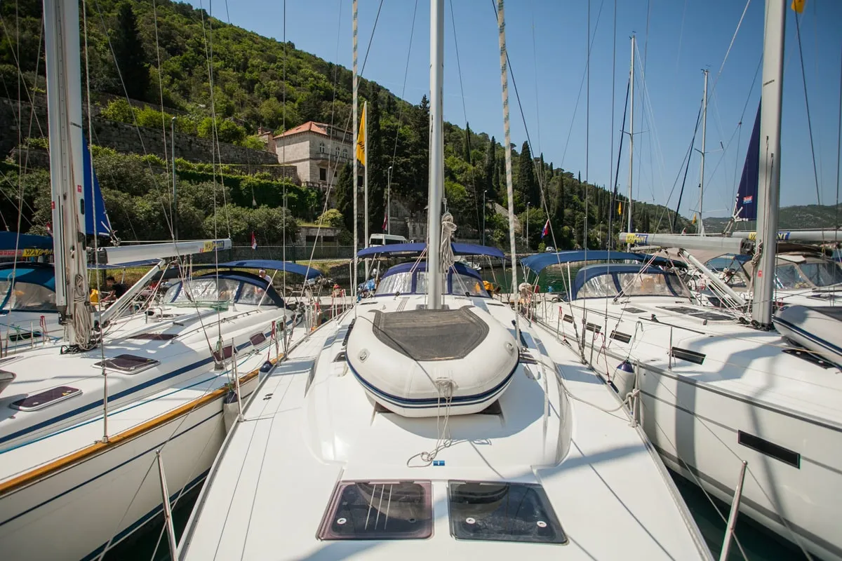 Exterior view of Fantasy, a Bavaria Cruiser 51 sailboat at Split, Croatia