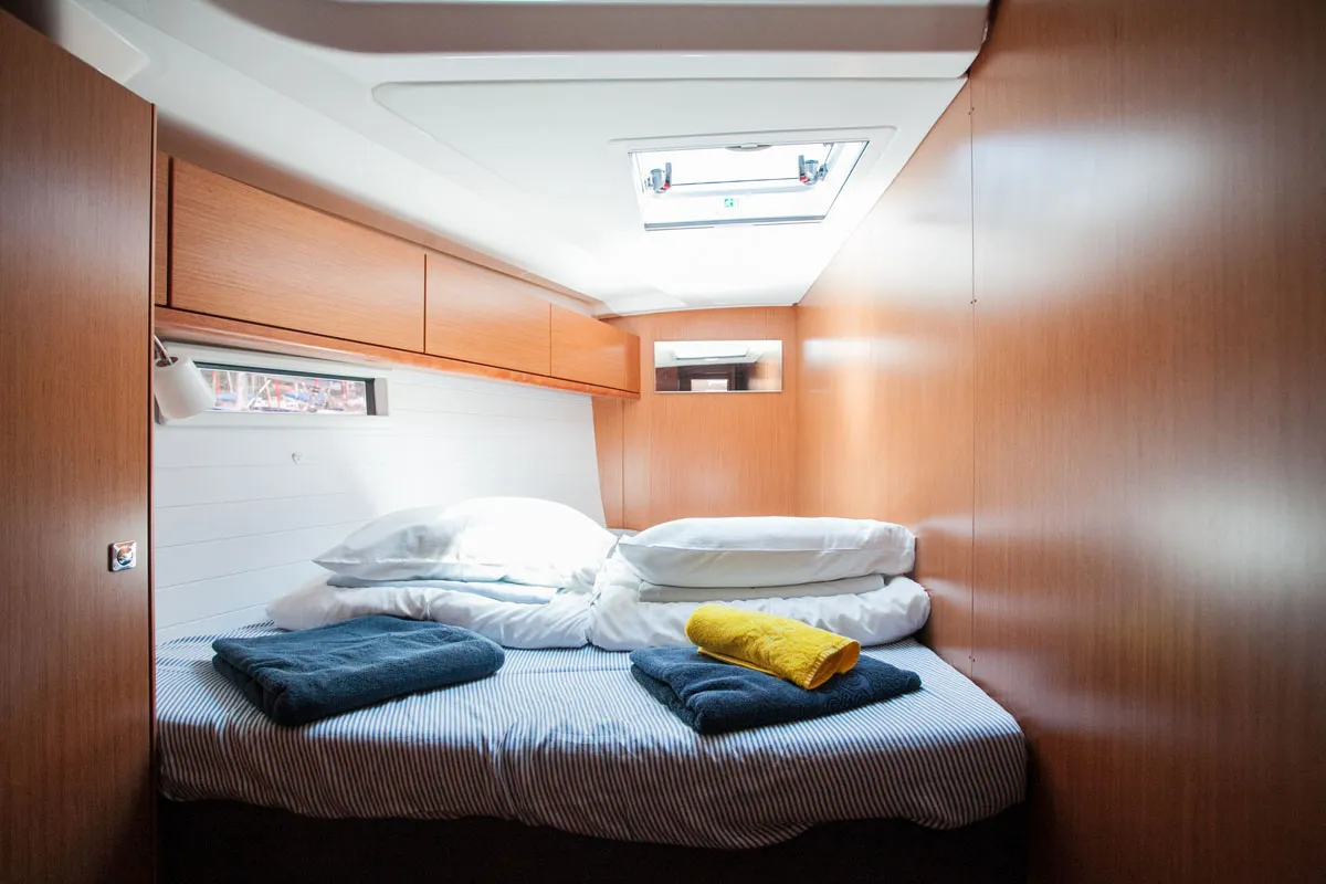 Cabin on Fantasy, a Bavaria Cruiser 51 sailboat at Split, Croatia
