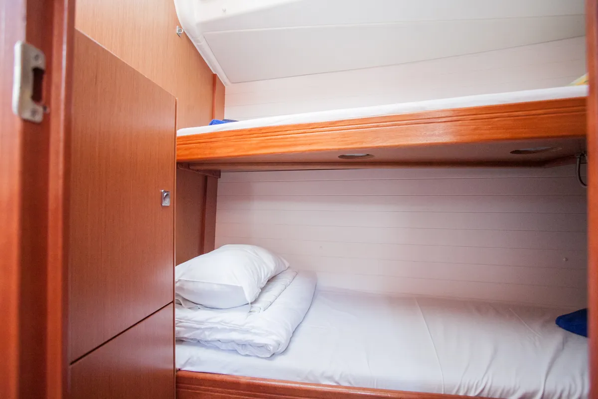 Cabin on Fantasy, a Bavaria Cruiser 51 sailboat at Split, Croatia