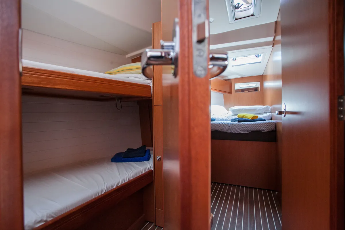 Deck of Fantasy, a Bavaria Cruiser 51 sailboat at Split, Croatia