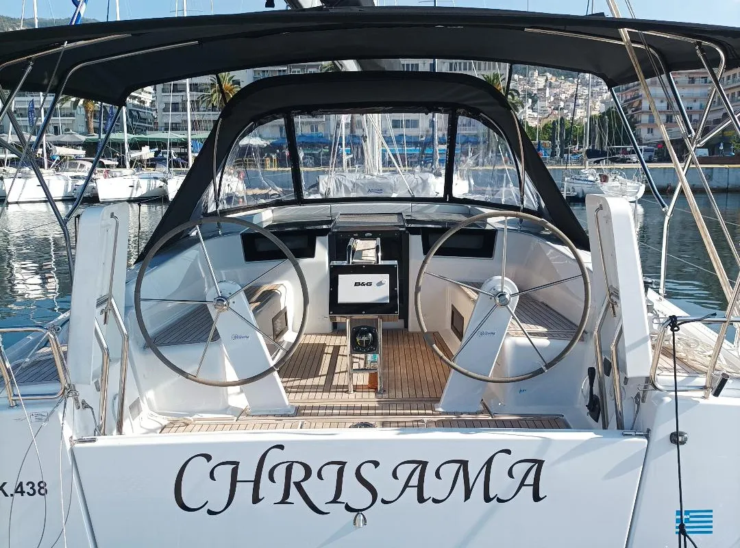 Cockpit of Chrisama, a Hanse 418 sailboat at Kavala, Greece