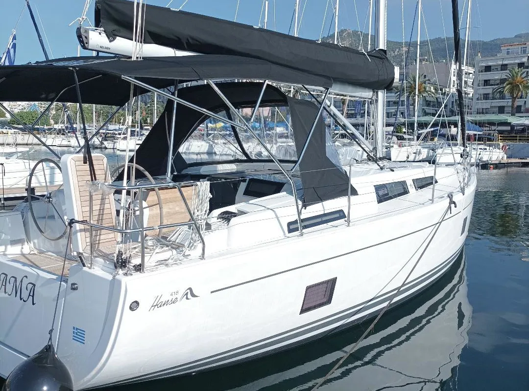 Exterior view of Chrisama, a Hanse 418 sailboat at Kavala, Greece