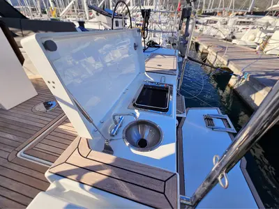 Deck of Presto, a Dufour 44 sailboat at Kaštela, Croatia