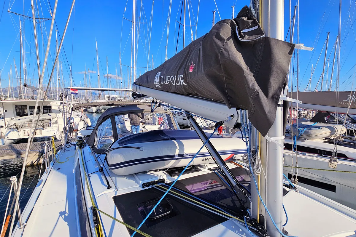 Deck of Presto, a Dufour 44 sailboat at Kaštela, Croatia