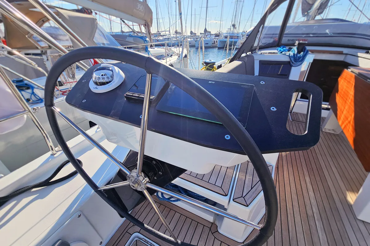 Cockpit of Presto, a Dufour 44 sailboat at Kaštela, Croatia