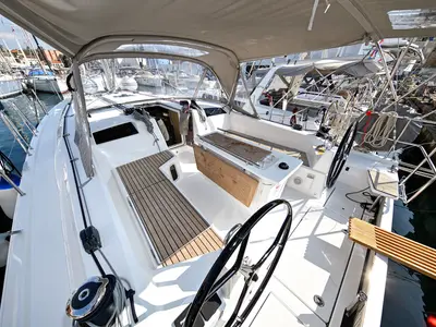 Cockpit of Orion, a Beneteau Oceanis 40.1 sailboat at Zadar, Croatia