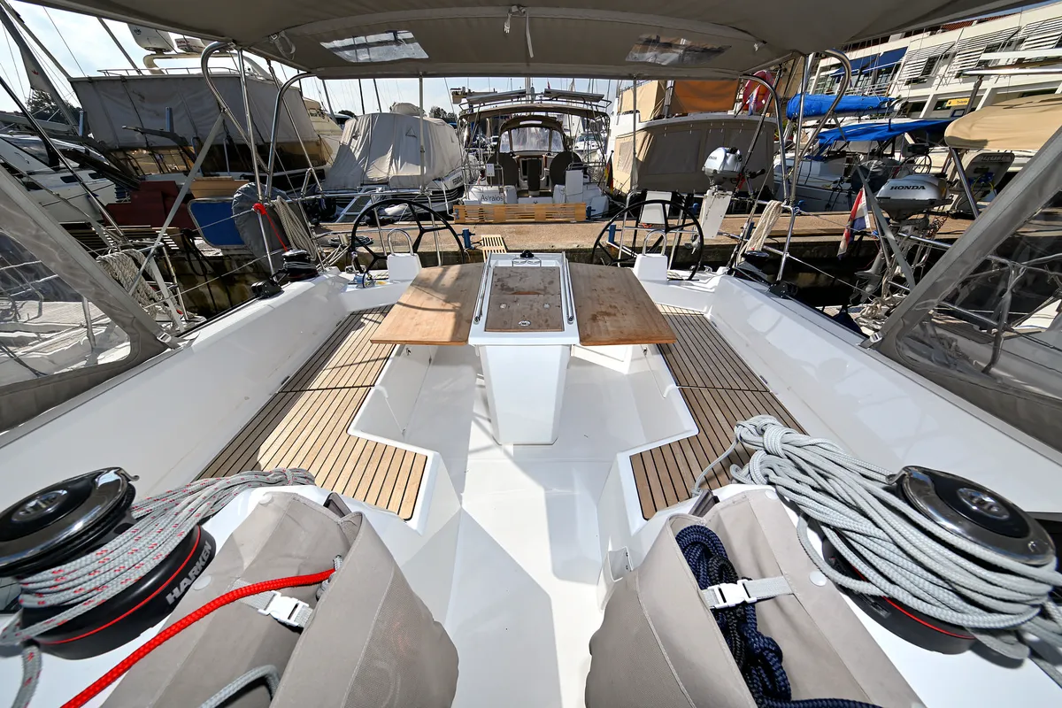 Cockpit of Orion, a Beneteau Oceanis 40.1 sailboat at Zadar, Croatia