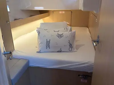 Cabin on Alsephina, a Bavaria Voyager 45 sailboat at Grad Trogir, Croatia