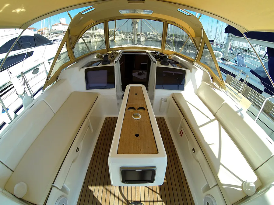 Cockpit of Major Tom, a Dufour 382 GL sailboat at Grad Šibenik, Croatia