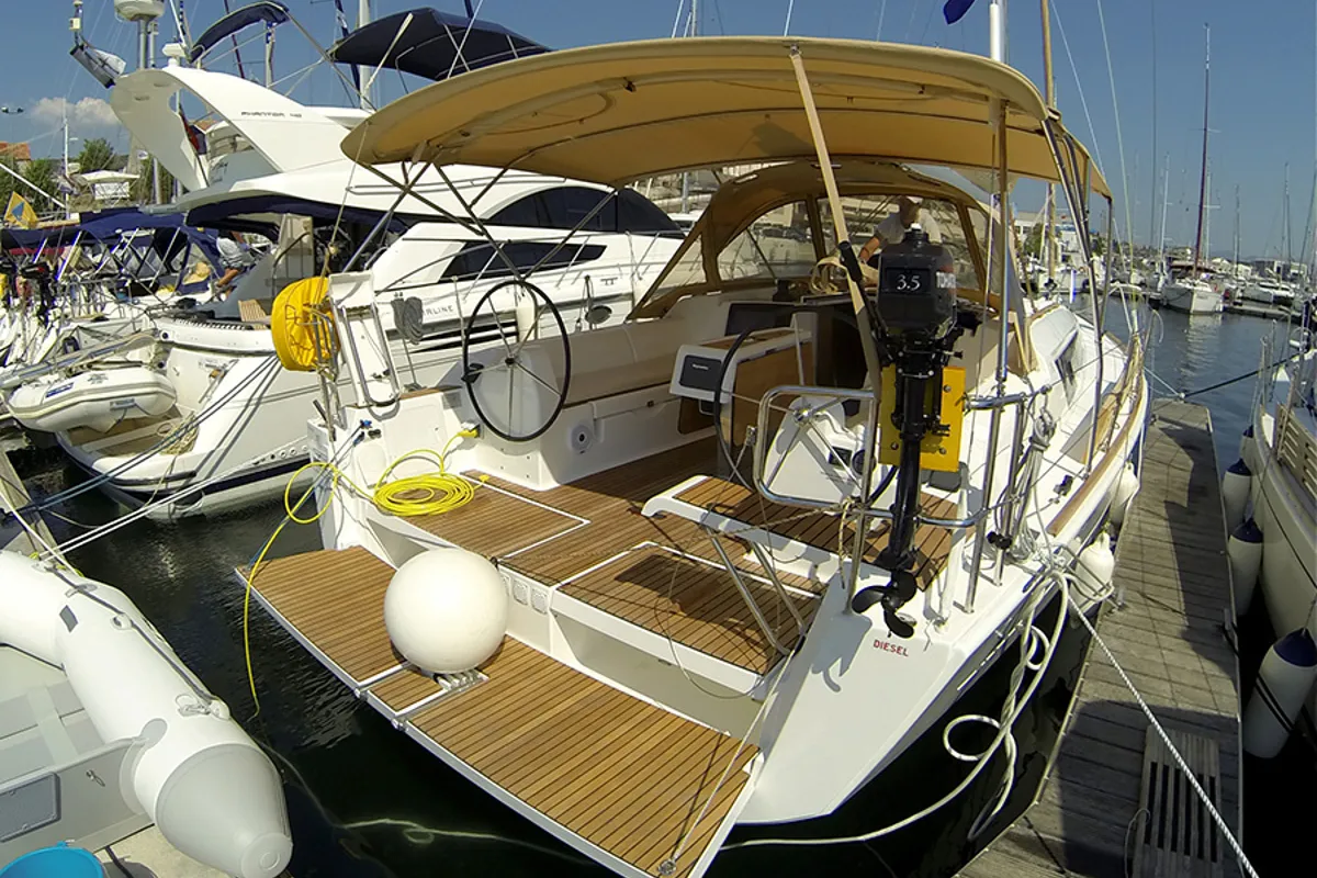 Deck of Major Tom, a Dufour 382 GL sailboat at Grad Šibenik, Croatia