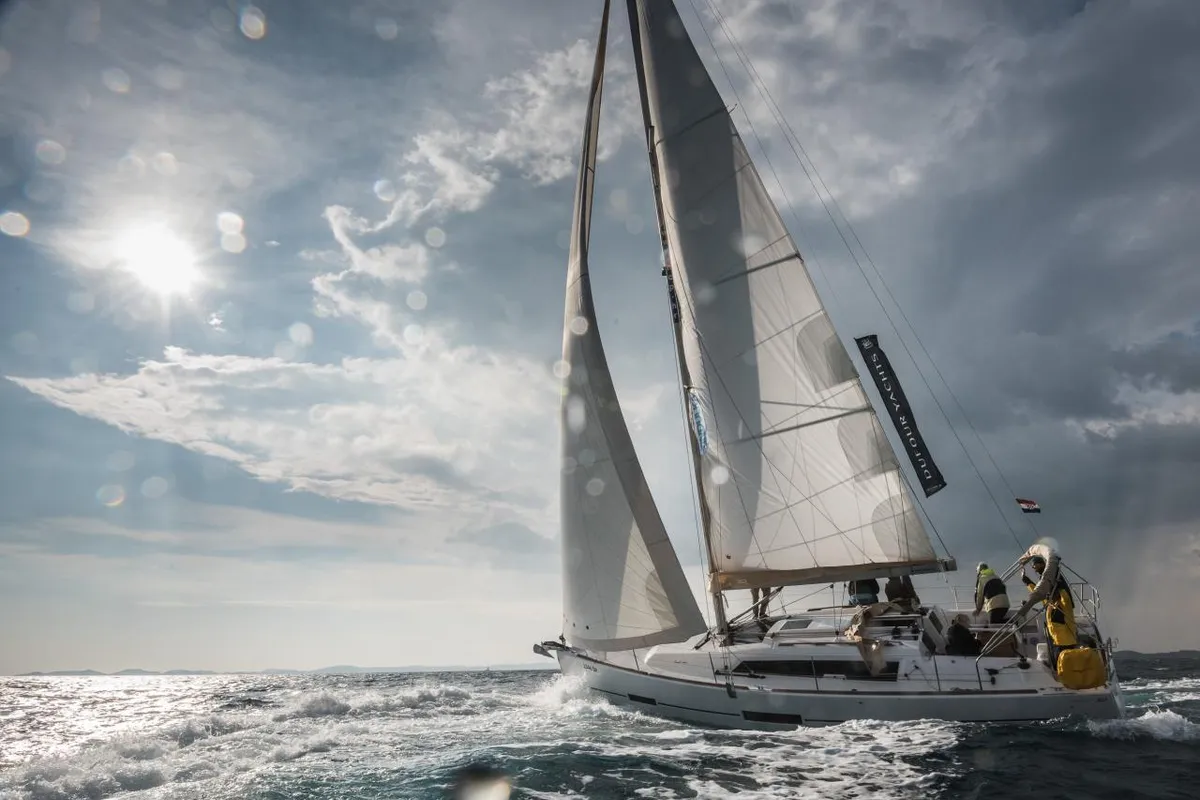 Exterior view of Major Tom, a Dufour 382 GL sailboat at Grad Šibenik, Croatia