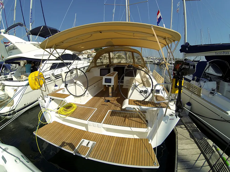 Deck of Major Tom, a Dufour 382 GL sailboat at Grad Šibenik, Croatia