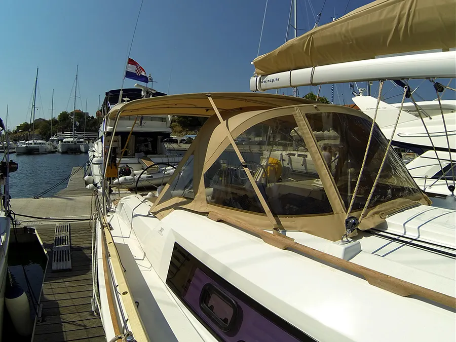 Deck of Major Tom, a Dufour 382 GL sailboat at Grad Šibenik, Croatia